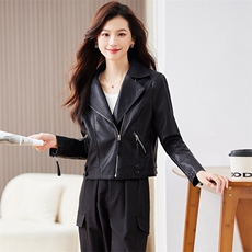 2023年春秋新款外套机车小皮衣女外套时尚收腰短款拉链pu皮夹克，女装皮衣，江南女神
