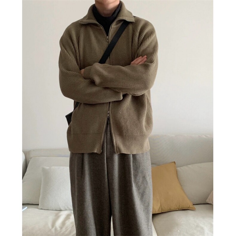 极简百搭双拉链头两穿高领/翻领开衫针织毛衣男MF66P60,男装针织衫/毛衣,电商D256-2(原A064-2)