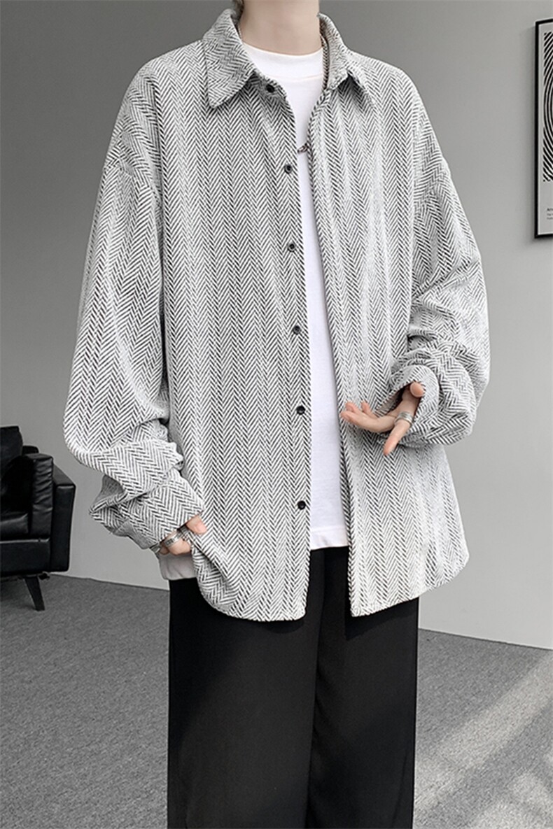 8XL-M人字纹小香风衬衫男生春秋衬衣宽松慵懒垂感外套CS29008P45,男装衬衫,电商B312