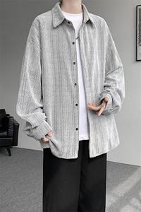 8XL-M人字纹小香风衬衫男生春秋衬衣宽松慵懒垂感外套CS29008P45图片