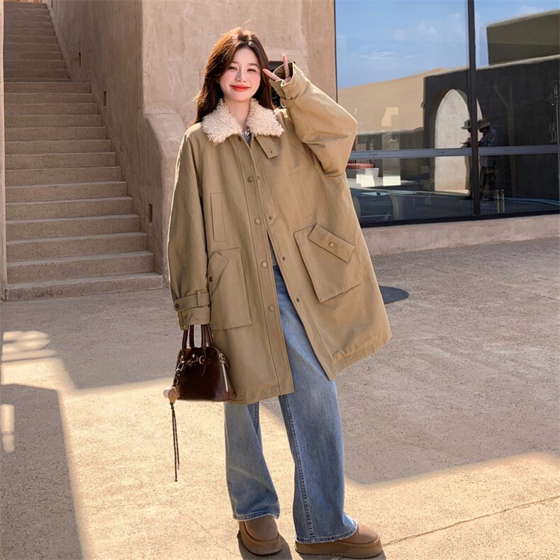 可拆卸领中长款派克服女冬季2025新款工装棉服韩版加厚流行棉衣潮,女装短外套,2B183