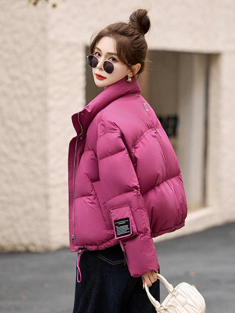 玫红色时尚显白羽绒服女2024冬季新款小个子加厚白鸭绒面包服外套,女装羽绒服,艾仟回(原伊仟回)