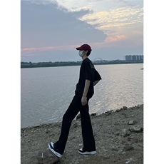 2025美式高街cleanfit廓形西裤黑色休闲裤男女款直筒微喇vibe裤子，男装西裤，星座506A