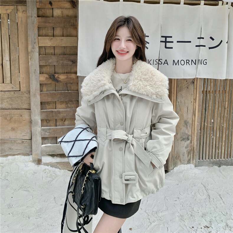 时尚中长款腰带收腰翻毛领羽绒服女冬季2025新款白鸭绒工装派克服,女装羽绒服,2C159