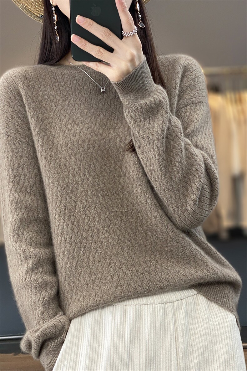 软糯舒服羊毛衫女秋冬新款毛衣打底衫套头长袖针织圆领羊毛衫,女装羊毛衫,魅途羊绒