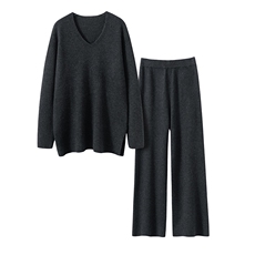 2025春秋新款羊绒衫女100山羊绒V领慵懒风宽松针织衫百搭显瘦上衣，女装套装/套裙，艾森羊绒