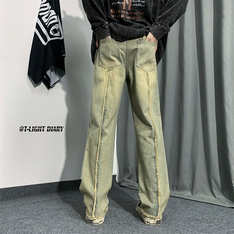 B221 美式ins高街小众情侣款毛边直筒牛仔裤 LK23013-P60 控78图片