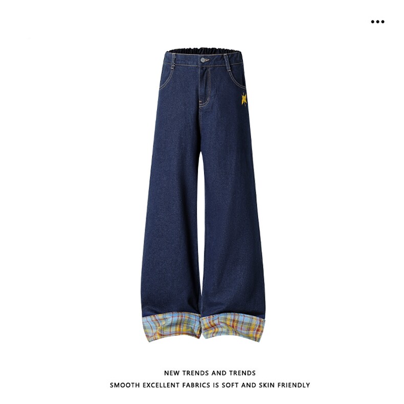 复古水洗拼接阔腿牛仔时尚拖地长裤K882特批5089,男装休闲裤,星座718-1