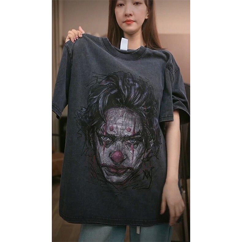 抖音--秀秀 Tee.-小丑涂鸦t恤水洗做旧短袖t22-TP35图片