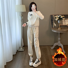 冬新款订珠刺绣圆领卫衣卫裤加绒两件套，女装套装/套裙，江南
