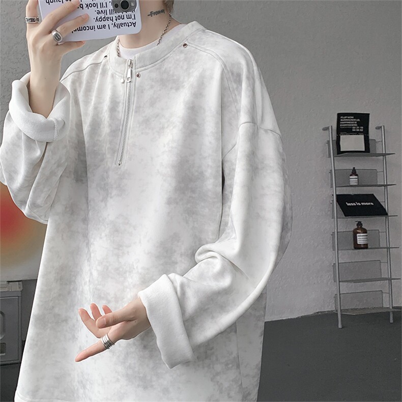 WY10147-特P36控68重磅扎染正肩铆钉半拉链大码休闲卫衣男,男装卫衣,电商A059