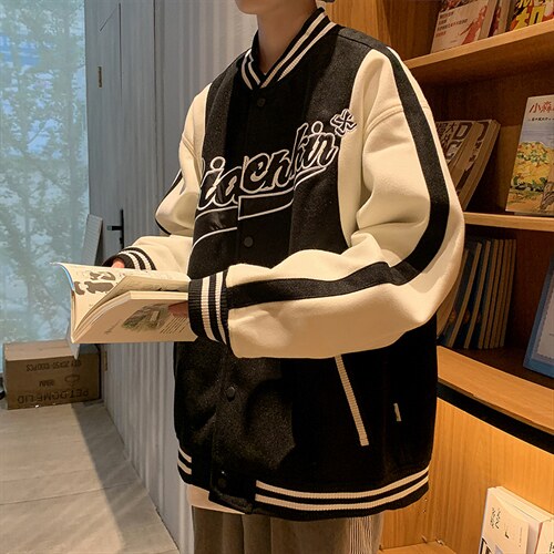 春秋潮牌字母印花外套男宽松飞行员夹克潮流棒球服男JK1011-P58，男装夹克，星座1008