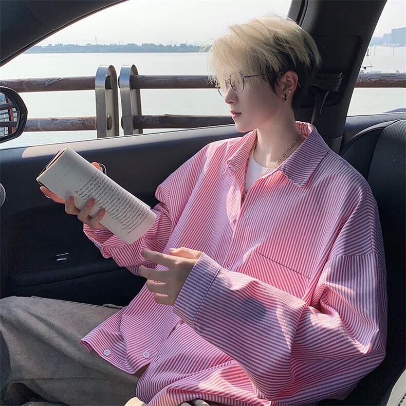 衬衫男秋季新款港风宽松大码条纹长袖衬衣CS801-特P29，男装衬衫，星座214-3