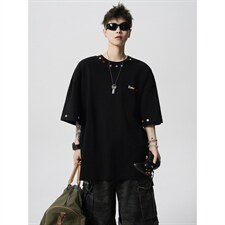 现货-原创-彩色纽扣装饰T恤撞色短袖美式T恤1016-1T351P37K68，男装T恤，星座1016-1（原电商B408-1）