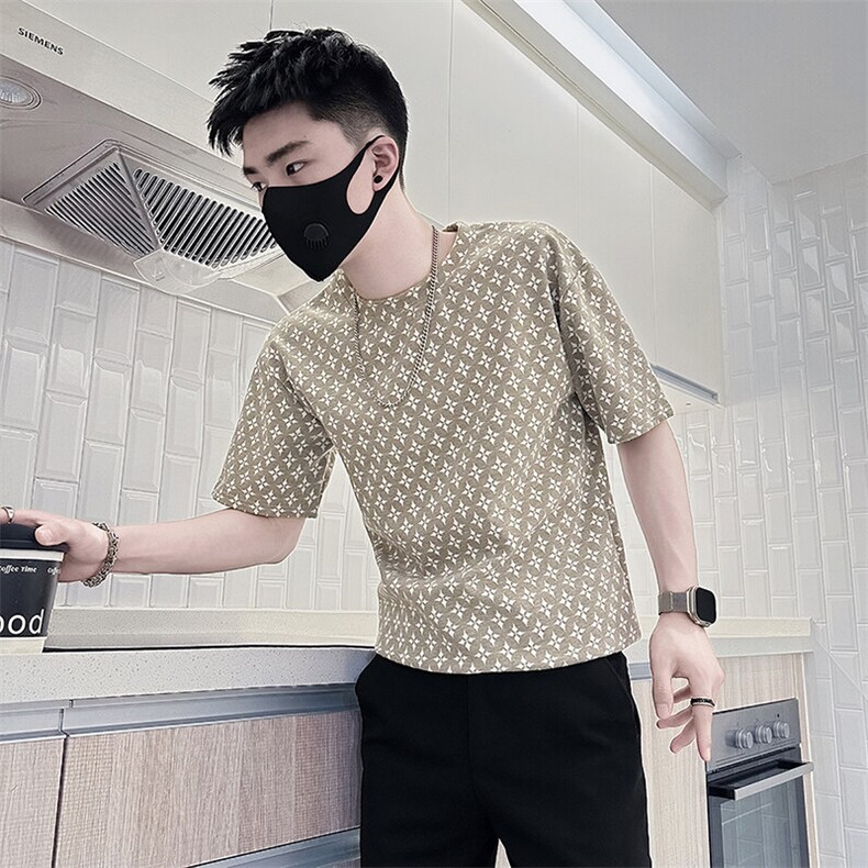 高级感提花面料短袖T恤男抖音痞帅社会小伙301C-DT84-P48控68图片