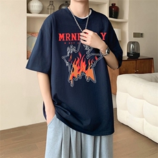 宽松短袖T恤男夏季2024新款美式半袖衣服ins潮男生体恤TA20，男装T恤，星座1116A-1（原606A）