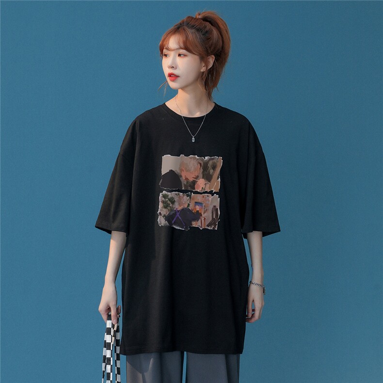 2022美式潮牌情侣打底衫文艺复兴油画小众长袖慵懒风 T67 P25控38图片
