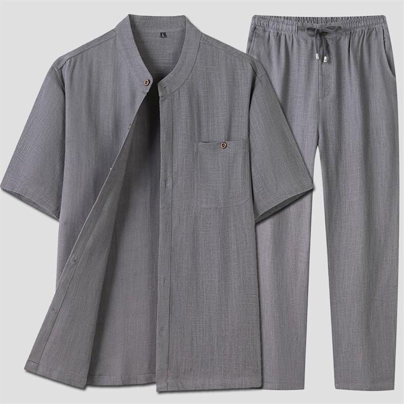 亚麻短袖唐装男款套装风男装夏季中老年男士中式棉麻爸爸夏装,男装民族服装,电商B212（原钱塘6029）