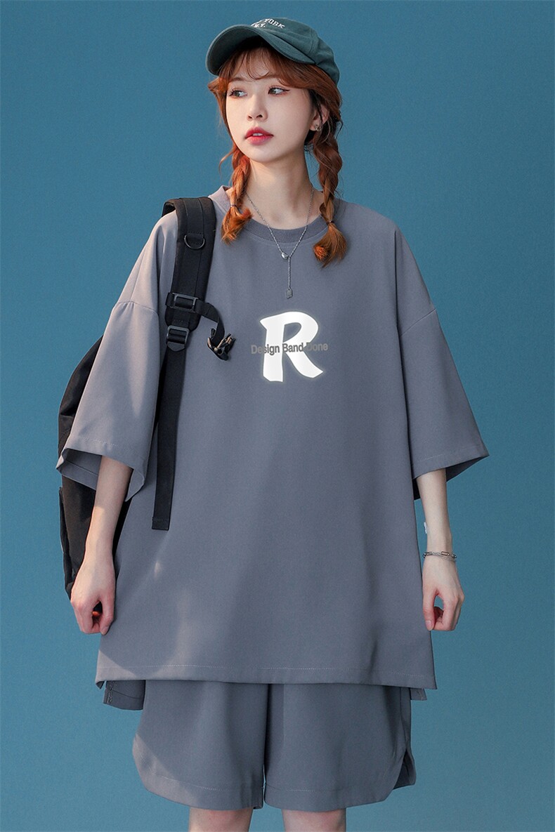 冰丝套装夏季冰爽宽松舒适字母印花T恤短裤情侣TZ6902P65控78,男装牛仔裤,电商A268