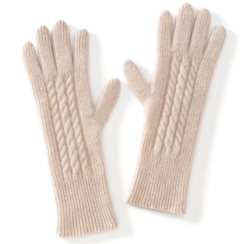 2025年新款百搭女士麻花提花双股加厚保暖分指手套，手套，思琳羊绒