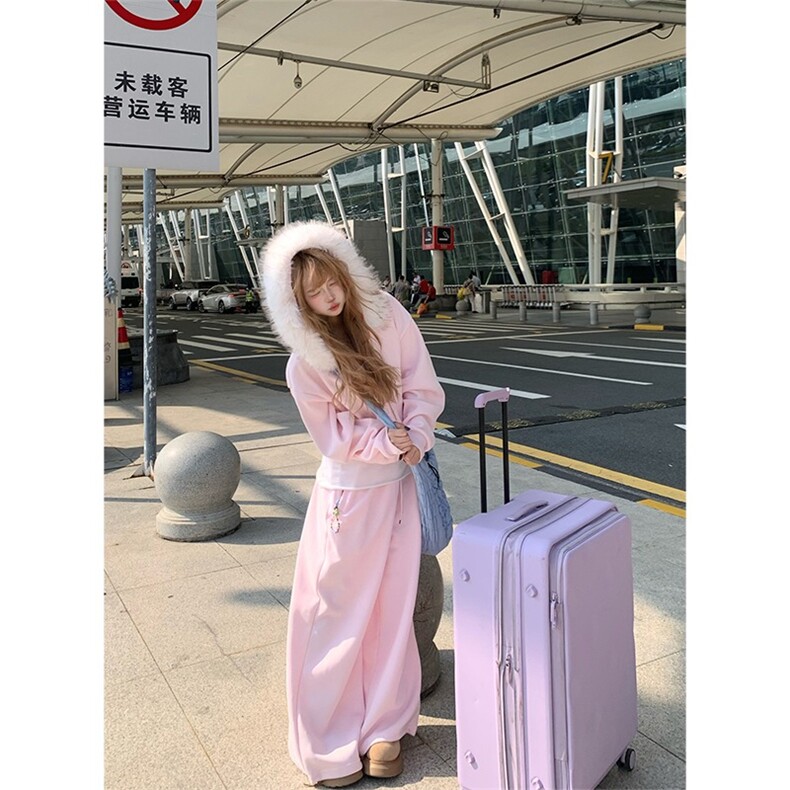 时尚新款粉色休闲运动外套男女秋冬韩系大毛领卫衣宽松减龄外套,女装短外套,星座506A