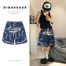 主推差价大美式复古印花牛仔裤高街潮流百搭短裤DK22872-P45，男装牛仔裤，电商A042