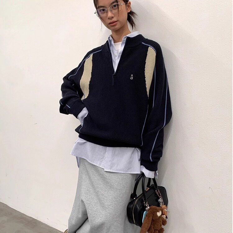 1506-1/MM2781/P69冬季半拉链拼接撞色毛衣男女同款复古潮流保暖,男装针织衫/毛衣,星座1506-1