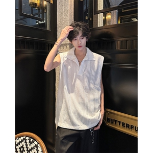 8XL-M 夏竖条纹纯棉背心男韩版宽松坎肩休闲运动午休T恤肌理DX333图片