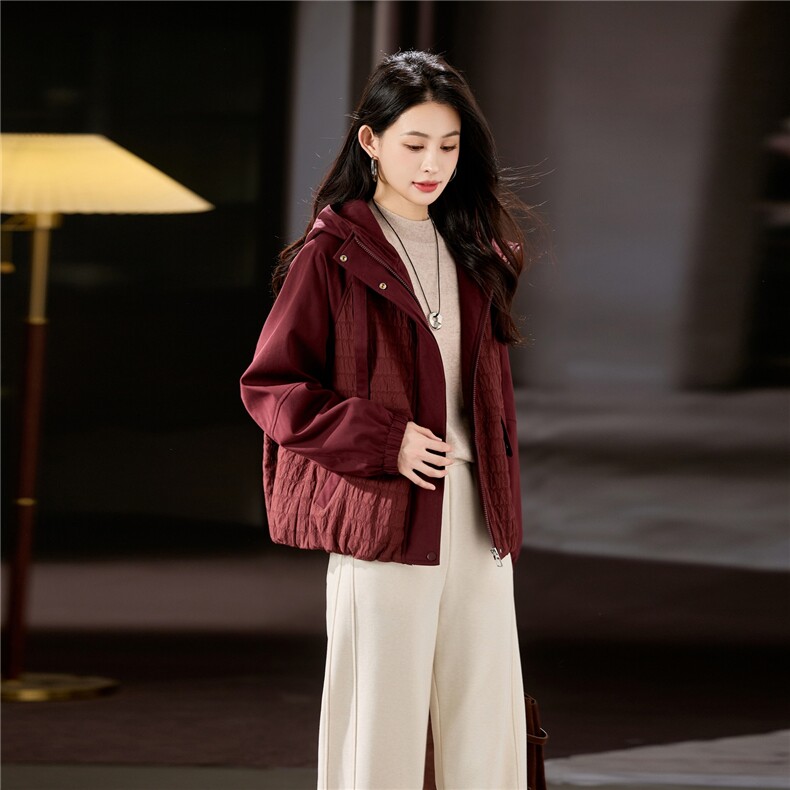 2025冬装新款拼色短款夹棉外套,女装棉衣/棉服,梦芯尔