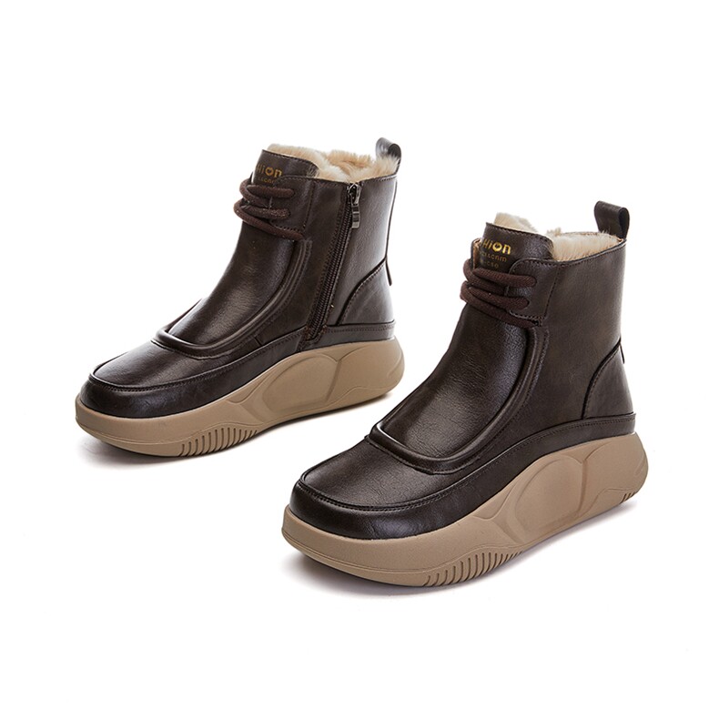 真皮兔毛雪地靴2024冬季新款厚底增高女靴时尚百搭短靴保暖马丁靴，女鞋雪地靴，电商A223