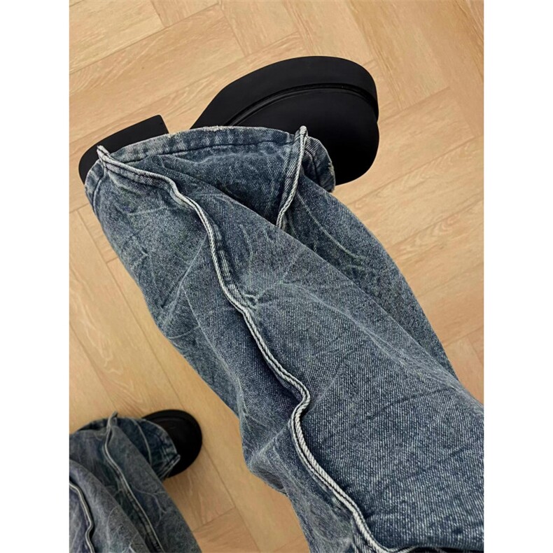 【有货】闪电纹拼接牛仔裤男款设计感美式hiphop裤子A203WW-特P60,男装牛仔裤,星座1007（原301D）