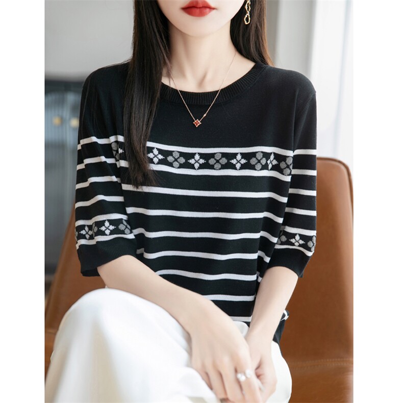 夏天高领冰丝短袖T恤女夏季修身时尚百搭,女装T恤,雅尚羊绒