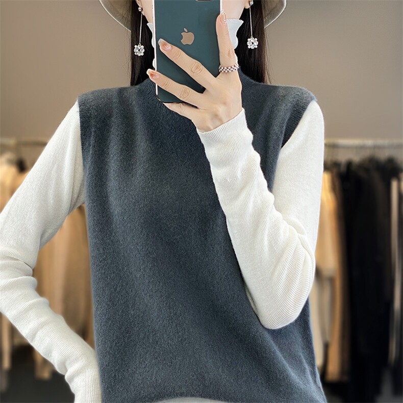 圆领新款针织吊带女无袖纯色马甲简约百搭宽松套头上衣,针织衫/毛衣,戎洋