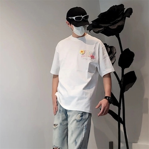 万针全刺绣工艺抖音得物高品质260克重磅纯棉双纱美式高街短袖T恤图片