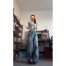 1506-1/K1071/P46复古弯刀裤子新款拼接磨白宽松阔腿牛仔裤男女，男装牛仔裤，星座1506-1