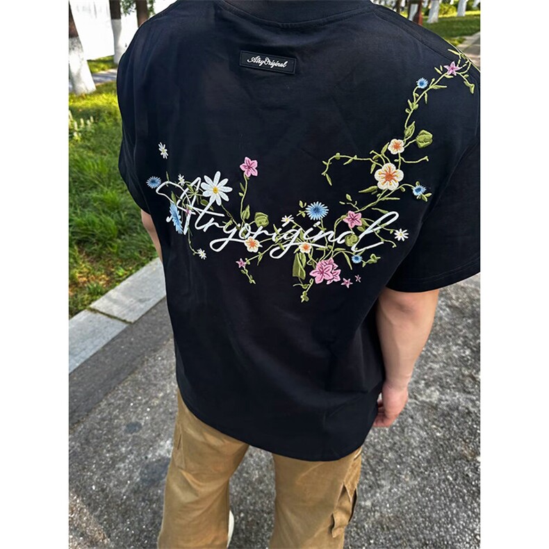 万针全刺绣工艺抖音得物高品质260克重磅纯棉双纱美式高街短袖T恤,男装T恤,电商A486