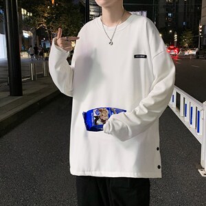 2021秋季新款长袖t恤男打底衫网红款排扣开叉上衣体恤衫 T736-P28图片