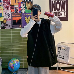 M-7XL码2021秋季新款港风连帽机能工装马甲外套男大码慵懒风控88图片