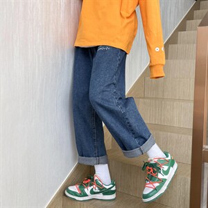 新款宽松直筒净版心电图 ins潮牌牛仔裤X715  NZ017 P45 控58图片