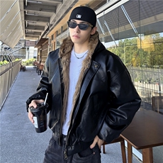 美式短款机车风夹克棉服男女2025秋冬季新款座山雕双面穿皮毛一体，男装夹克，电商C307