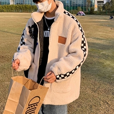 羊羔毛外套男冬季加绒加厚港风潮牌贴布棉服情侣棉衣W2297-P80，男装棉衣，星座512-2
