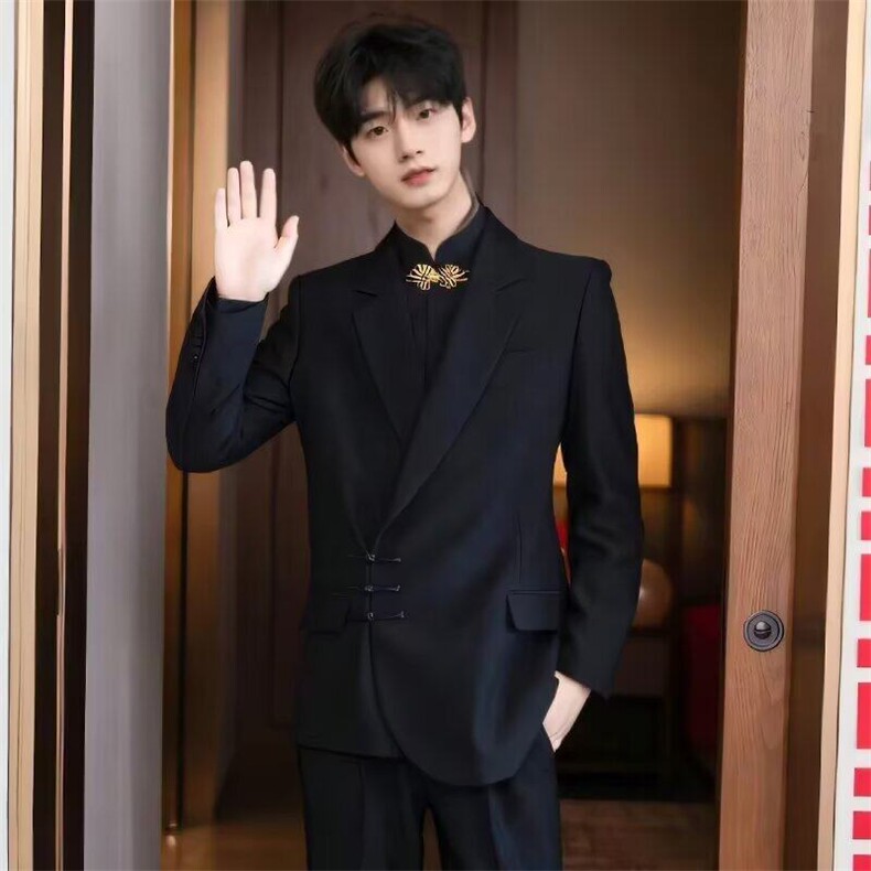 新中式男装风立领盘扣刺绣暗扣长袖衬衫抗皱订婚西服上衣XFC14，男装夹克，星座1116A（原606A-3）