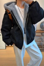 网图荔枝皮美式连帽座山雕外套男女款冬季毛领夹克-A2363P98，男装夹克，电商B241