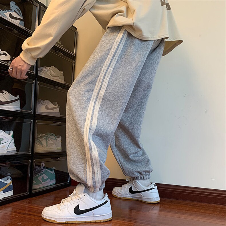 港风条纹休闲裤男包边包条宽松大码束脚卫裤KP701 P35图片