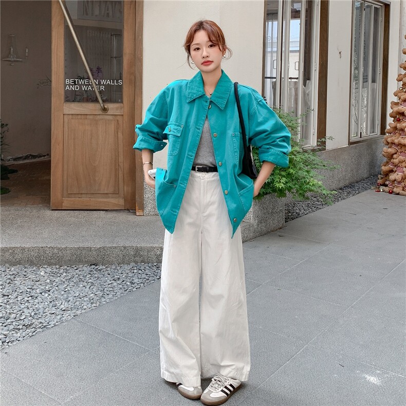 绿色超好看独特小众牛仔外套女2025秋新款复古松弛感休闲风上衣,女装短外套,2C168