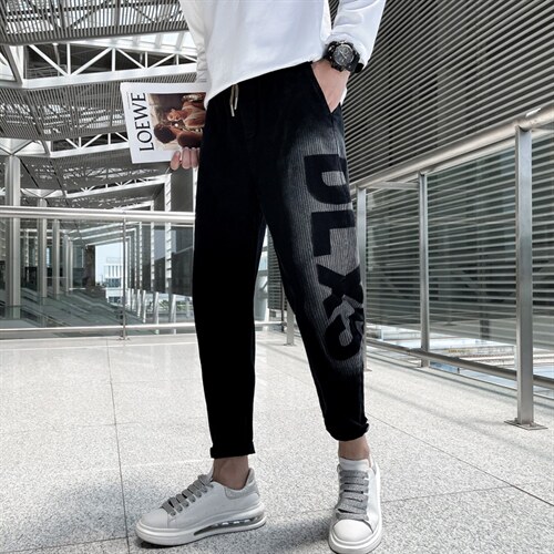 字母印花休闲裤男韩版潮流抖音网红同款修身束脚牛仔裤L706-P65，男装牛仔裤，电商A327