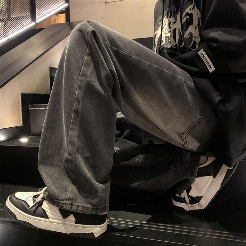 秋冬拖地牛仔裤子男士宽松直筒阔腿裤水洗牛仔裤长裤男N17-P45,男装牛仔裤,电商A099