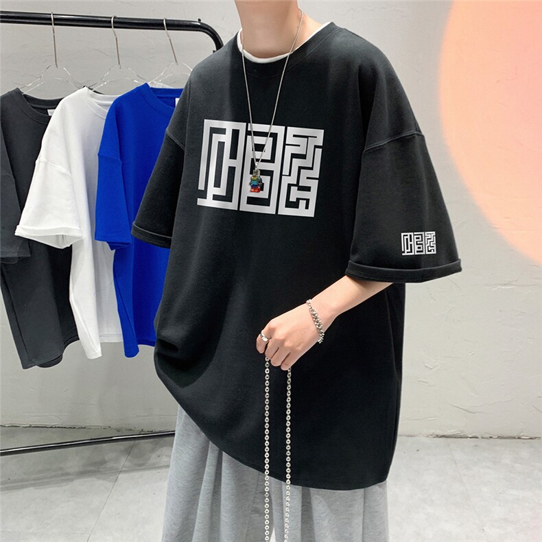 200g 抖音质量夏季新款短袖T恤美式复古街头五分袖 T6001 P28控45图片