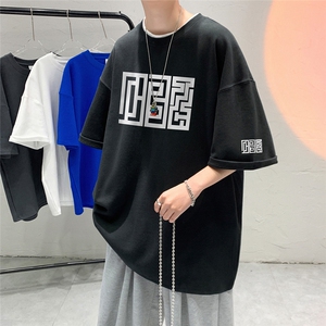 200g 抖音质量夏季新款短袖T恤美式复古街头五分袖 T6001 P28控45图片