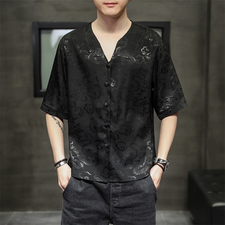 风衬衫夏季T恤潮提花时尚潮流T102-P55，男装T恤，电商A227